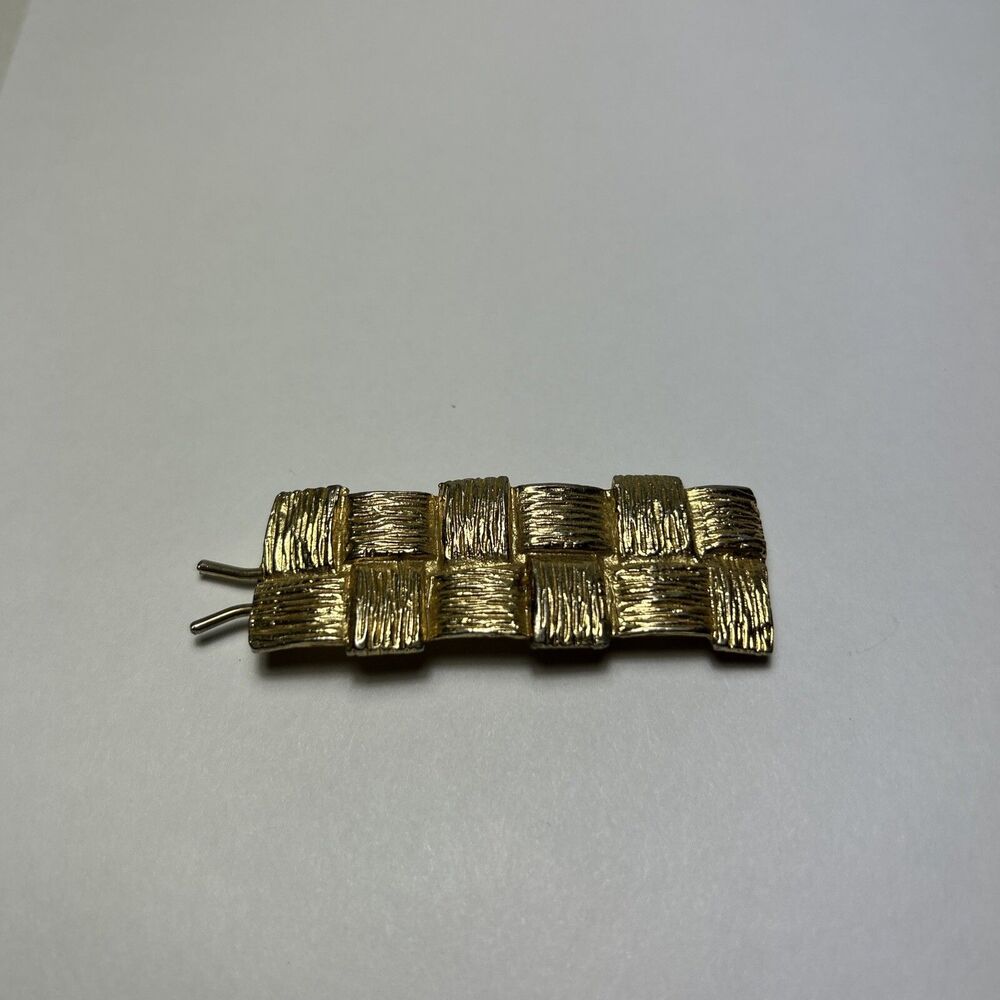 Vintage Barrette Etched Gold Tone Basket Weave 2.5”